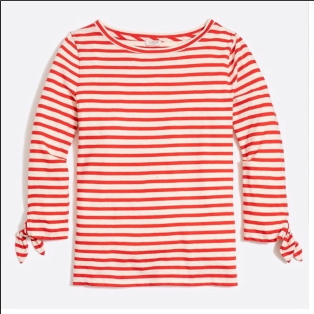 J. Crew Red Striped Tie-Sleeve Tee
